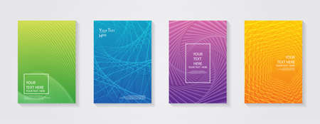Minimal modern cover design. Dynamic colorful gradients. Future geometric patterns. Blue, pink, yellow, green, orange, purple placard poster template.のイラスト素材