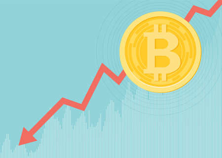Financial growth concept with golden Bitcoins. up or down income graph with bitcoin vector design. concept of monetary collection or strategy of profit or benefit making in business.のイラスト素材