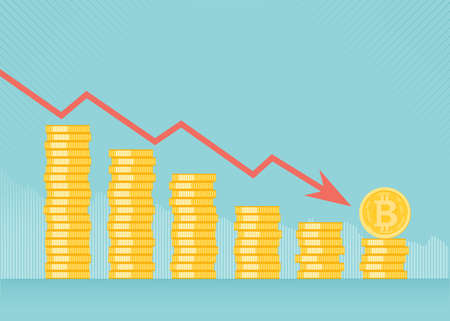 Financial growth concept with golden Bitcoins. up or down income graph with bitcoin vector design. concept of monetary collection or strategy of profit or benefit making in business.のイラスト素材