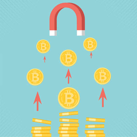 Financial growth concept with golden Bitcoins. up or down income graph with bitcoin vector design. concept of monetary collection or strategy of profit or benefit making in business.のイラスト素材