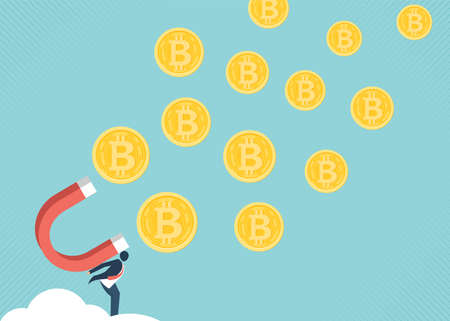 Financial growth concept with golden Bitcoins. up or down income graph with bitcoin vector design. concept of monetary collection or strategy of profit or benefit making in business.のイラスト素材