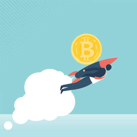 Financial growth concept with golden Bitcoins. up or down income graph with bitcoin vector design. concept of monetary collection or strategy of profit or benefit making in business.のイラスト素材