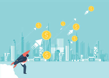 Financial growth concept with golden Bitcoins. up or down income graph with bitcoin vector design. concept of monetary collection or strategy of profit or benefit making in business.のイラスト素材