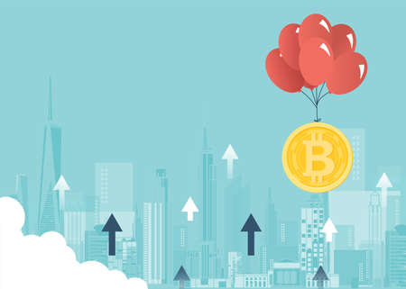 Financial growth concept with golden Bitcoins. up or down income graph with bitcoin vector design. concept of monetary collection or strategy of profit or benefit making in business.のイラスト素材