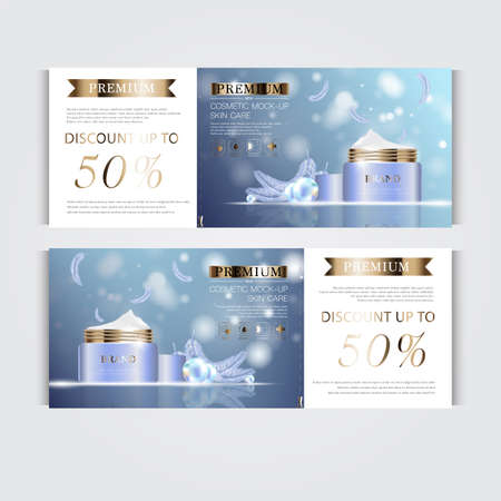 silver and gold cream mask bottle isolated on glitter particles background. Banner graceful cosmetic ads, illustration.のイラスト素材