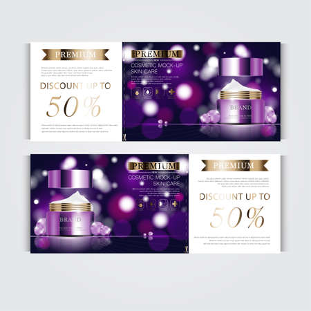 silver and gold cream mask bottle isolated on glitter particles background. Banner graceful cosmetic ads, illustration.のイラスト素材