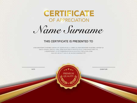 diploma certificate template red and gold color with luxury and modern style vector image, suitable for appreciation.  Vector illustration.のイラスト素材