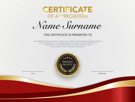 diploma certificate template red and gold color with luxury and modern style vector image, suitable for appreciation.  Vector illustration.のイラスト素材