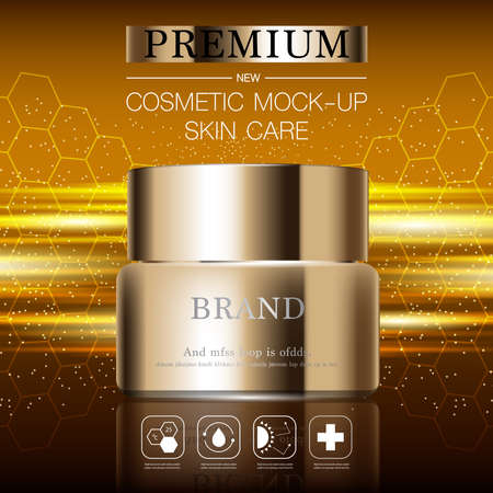 Hydrating facial skincare for annual sale or festival sale. silver brown cream mask bottle isolated on glitter particles background for product presentation. Graceful cosmetic ads, Vector illustrationのイラスト素材