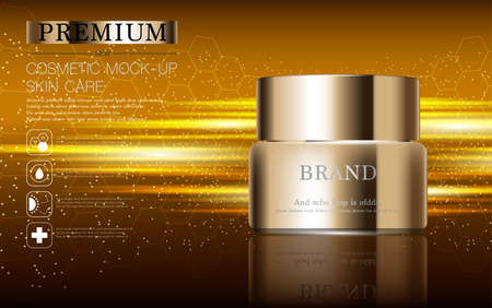 Hydrating facial skincare for annual sale or festival sale. silver brown cream mask bottle isolated on glitter particles background for product presentation. Graceful cosmetic ads, Vector illustrationのイラスト素材