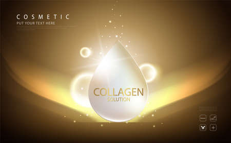 cosmetic product poster, bottle package design with collagen cream or liquid, sparkling background with glitter polka.のイラスト素材