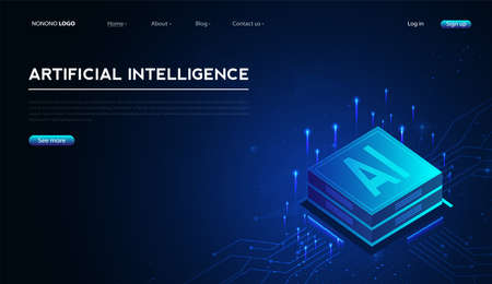 Artificial intelligence, machine learning, ai, data deep learning for future technology artwork, mining, isometric, neural network, machine programming and Responsive web banner. Illustration.のイラスト素材
