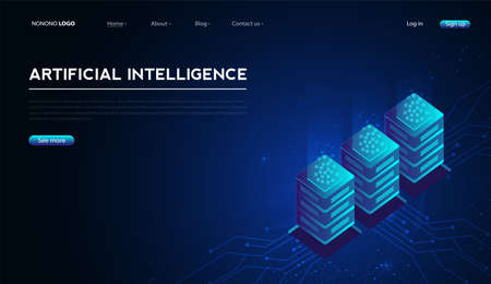 Artificial intelligence, machine learning, ai, data deep learning for future technology artwork, mining, isometric, neural network, machine programming and Responsive web banner. Illustration.のイラスト素材