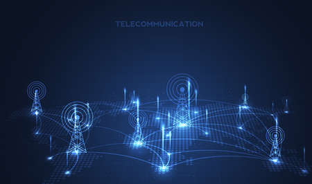 Telecommunications signal transmitter, radio tower from lines. vector design.のイラスト素材