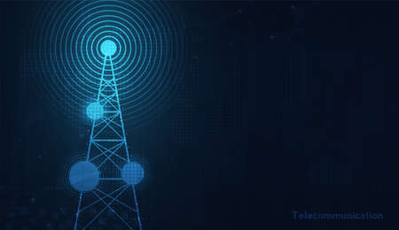 Telecommunications signal transmitter, radio tower from lines. vector design.のイラスト素材
