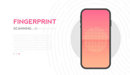 Scanning fingerprint on smartphone, unlock mobile phone. mobile data security concept. fingerprint access password, data protection. vector design.のイラスト素材