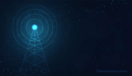 Telecommunications signal transmitter, radio tower from lines. vector design.
