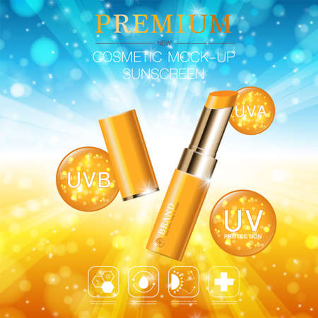 Hydrating facial lipstick for annual sale or festival sale. silver and gold lipstick mask bottle isolated on glitter particles background. Graceful cosmetic ads, illustration.のイラスト素材