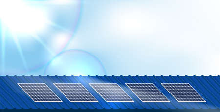 Solar panel on a roof of a house, concept of sustainable resources, vector illustration.のイラスト素材