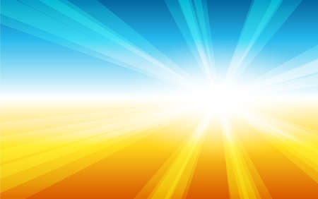 summer sun light burst blue, yellow and orange background. Vector illustration.のイラスト素材
