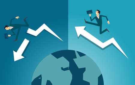 Business illustration concept of businessman is pushing the start and failed business sales. business concept illustration.のイラスト素材