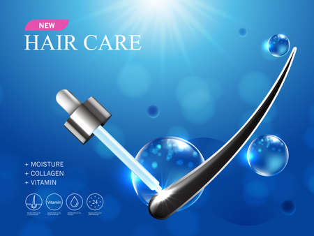 Hair care products, prevent split ends serum shampoo, cosmetics concept, vector.のイラスト素材