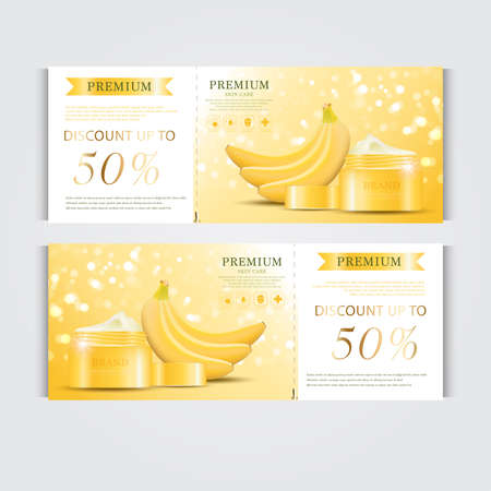 Gift voucher hydrating facial cream for annual sale or festival sale. silver and gold cream mask bottle isolated on glitter particles background. Banner graceful cosmetic ads, illustration.のイラスト素材