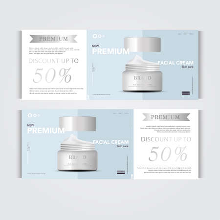 Gift voucher hydrating facial cream for annual sale or festival sale. silver and gold cream mask bottle isolated on glitter particles background. Banner graceful cosmetic ads, illustration.のイラスト素材