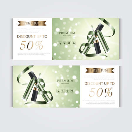 Gift voucher hydrating facial concealer for annual sale or festival sale. Banner graceful cosmetic ads, illustration.のイラスト素材