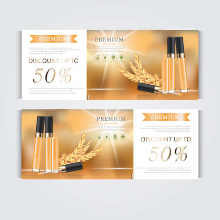 Gift voucher hydrating facial concealer for annual sale or festival sale. Banner graceful cosmetic ads, illustration.のイラスト素材