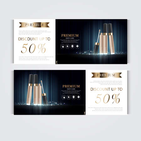 Gift voucher hydrating facial concealer for annual sale or festival sale. Banner graceful cosmetic ads, illustration.のイラスト素材