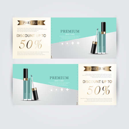 Gift voucher hydrating facial concealer for annual sale or festival sale. Banner graceful cosmetic ads, illustration.のイラスト素材