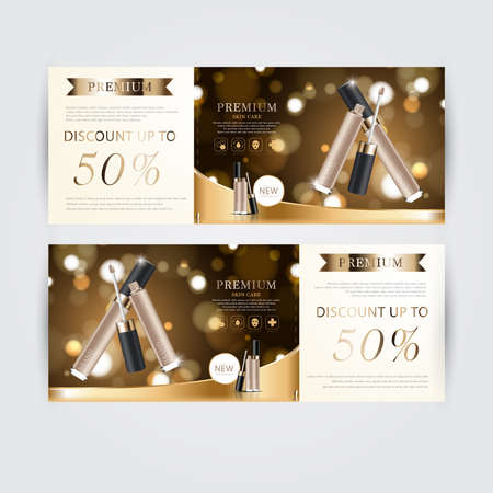 Gift voucher hydrating facial concealer for annual sale or festival sale. Banner graceful cosmetic ads, illustration.のイラスト素材