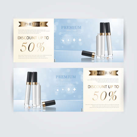 Gift voucher hydrating facial concealer for annual sale or festival sale. Banner graceful cosmetic ads, illustration.のイラスト素材