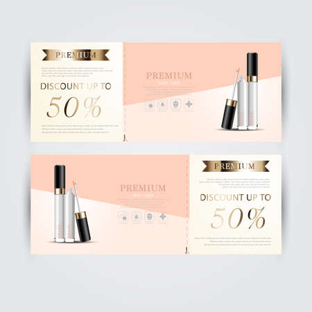Gift voucher hydrating facial concealer for annual sale or festival sale. Banner graceful cosmetic ads, illustration.のイラスト素材