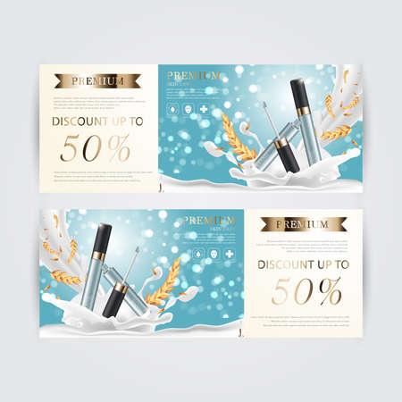 Gift voucher hydrating facial concealer for annual sale or festival sale. Banner graceful cosmetic ads, illustration.のイラスト素材