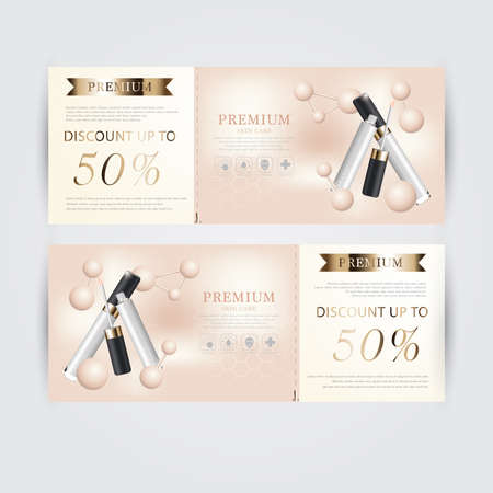 Gift voucher hydrating facial concealer for annual sale or festival sale. Banner graceful cosmetic ads, illustration.のイラスト素材