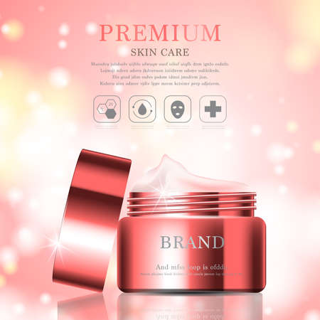 Hydrating facial cream for annual sale or festival sale. silver and gold cream mask bottle isolated on glitter particles background. Graceful cosmetic ads, illustration.のイラスト素材