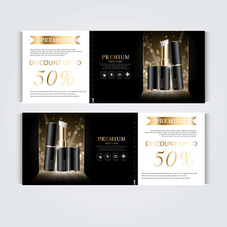 Gift voucher hydrating facial cream for annual sale or festival sale. silver and gold cream mask bottle isolated on glitter particles background. Banner graceful cosmetic adsのイラスト素材