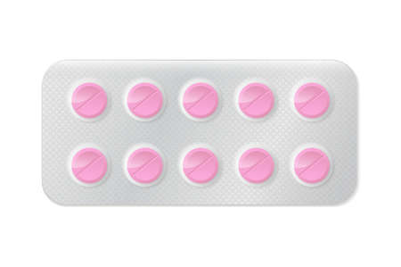 Pills or capsules white and blue in blister package for tablet design.のイラスト素材