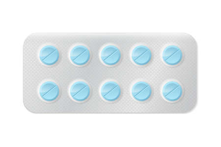 Pills or capsules white and blue in blister package for tablet design.のイラスト素材