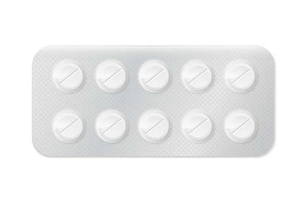 Pills or capsules white and blue in blister package for tablet design.のイラスト素材