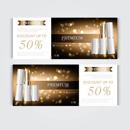 Gift voucher hydrating facial cream for annual sale or festival sale. silver and gold cream mask bottle isolated on glitter particles background. Banner graceful cosmetic adsのイラスト素材