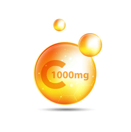 Vitamin C gold shining pill with Chemical formula, Ascorbic acid.のイラスト素材