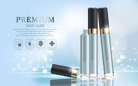 Hydrating facial concealer for annual sale or festival sale. silver and gold cream mask bottle isolated on glitter particles background. Graceful cosmetic ads.のイラスト素材