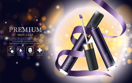Hydrating facial concealer for annual sale or festival sale. silver and gold cream mask bottle isolated on glitter particles background. Graceful cosmetic ads.のイラスト素材