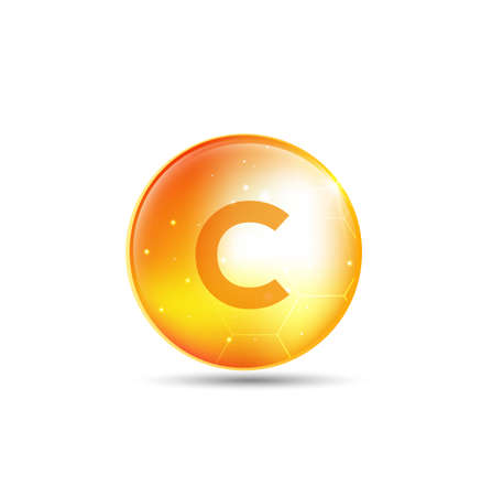 Vitamin C gold shining pill with Chemical formula, Ascorbic acid.のイラスト素材