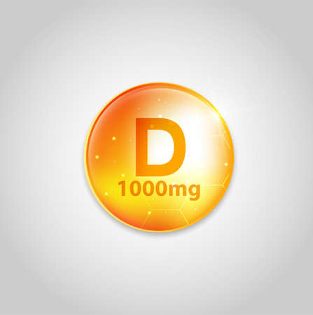 Vitamin D gold shining pill with Chemical formula, Ascorbic acid.のイラスト素材