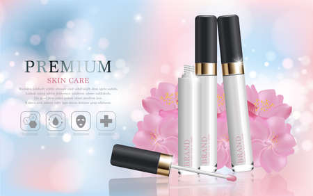 Hydrating facial concealer for annual sale or festival sale. silver and gold cream mask bottle isolated on glitter particles background. Graceful cosmetic ads.のイラスト素材