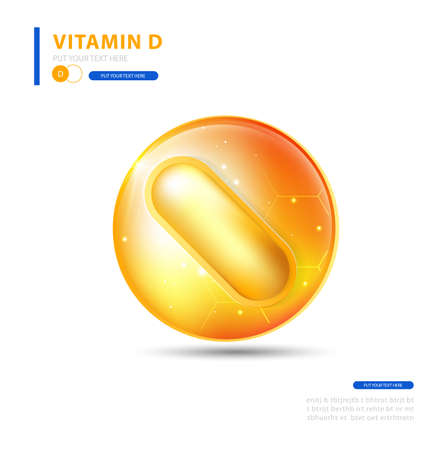 Vitamin D gold shining pill with Chemical formula, Ascorbic acid.のイラスト素材